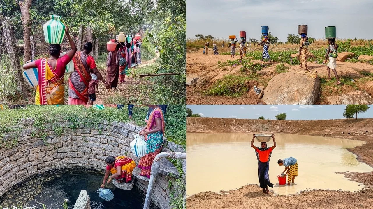Women collecting water in India and Ghana